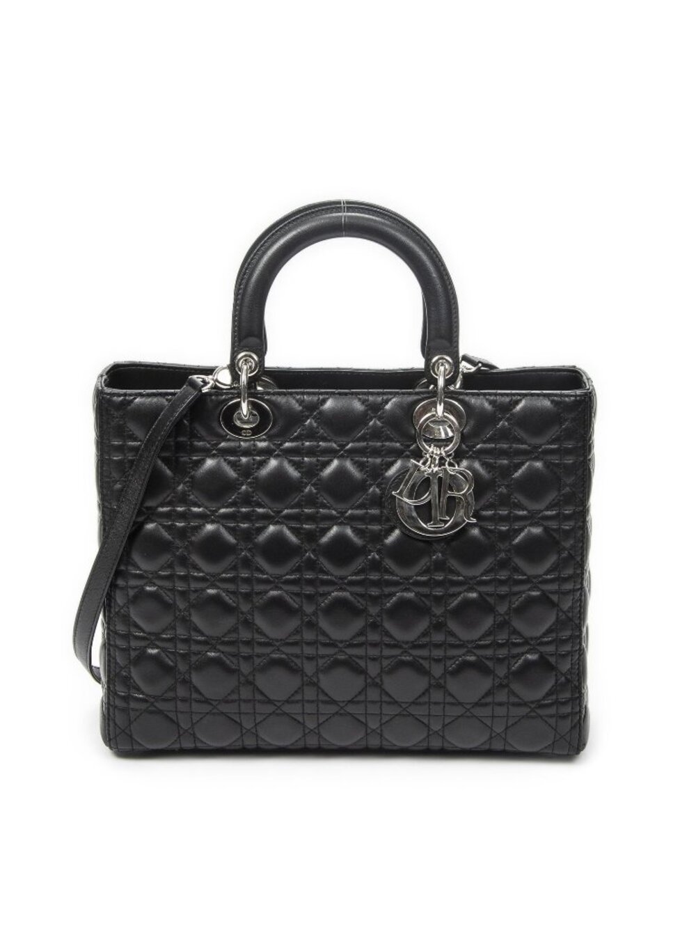 Dior Large Lady Dior Zip Black Cannage Lambskin Leather Handbag